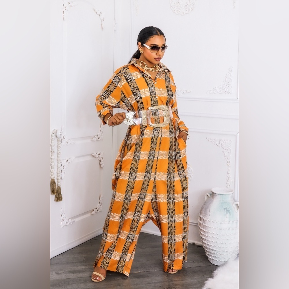 Orange Plaid Jumpsuit - Picture 5 of 8